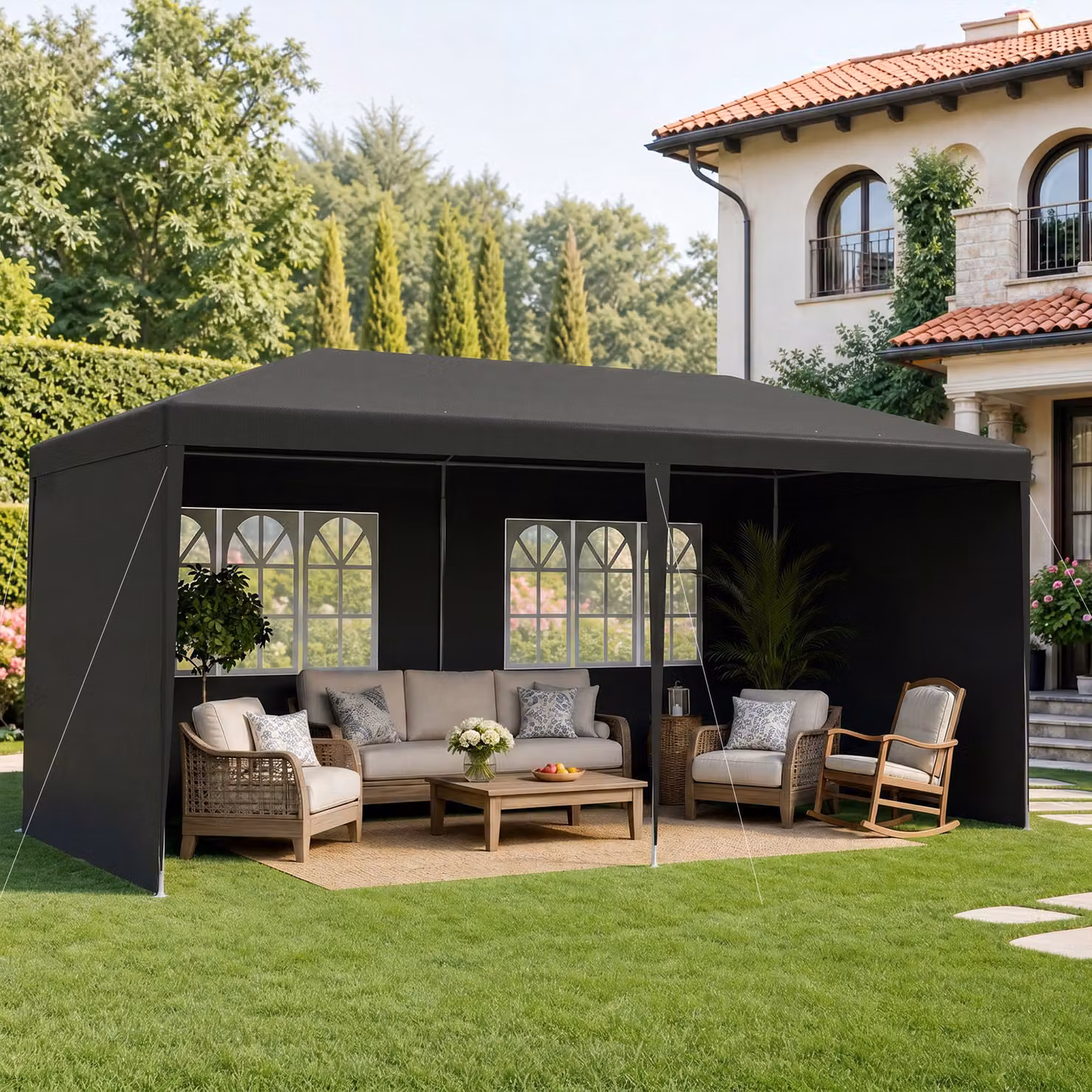 Outsunny Party Tent Gazebo Marquee with Windows and Side Panels, Dark Grey, W: 6 m, D: 3 m, H: 2.55 m – 2