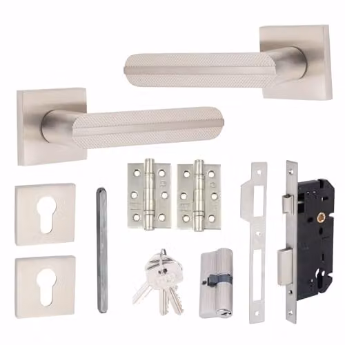 Golden Grace Lima Euro Lock Door Handles and Hinges Set in Nickel Plated Silver – 1