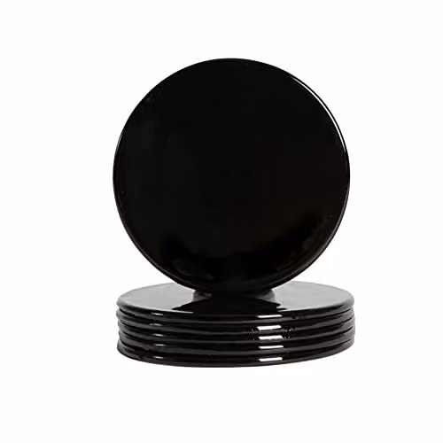 Argon Tableware Black Metallic Round Melamine Coasters, Pack of 6, Diameter: 10 cm – 1