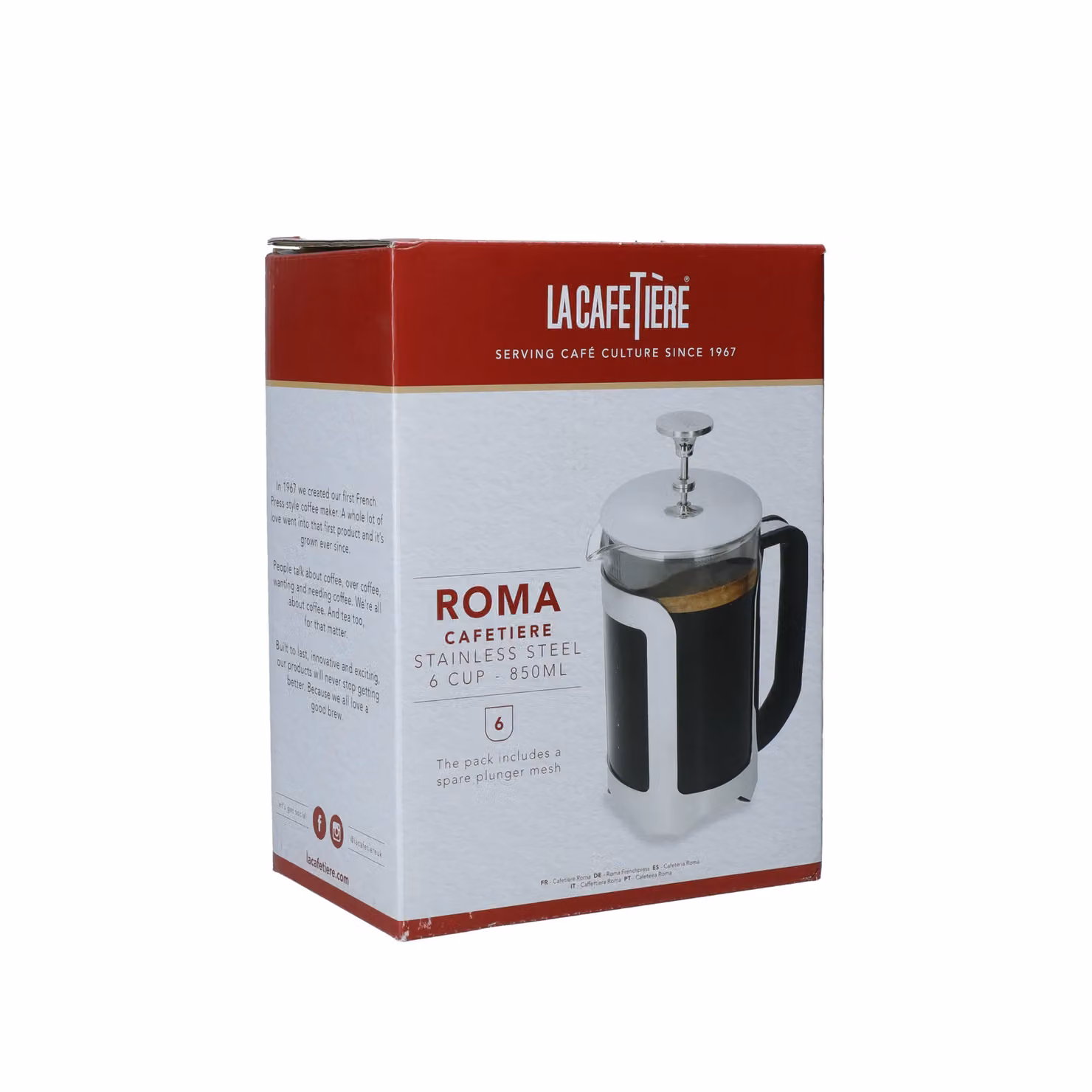 La Cafetiere Roma 6 Cup French Press Cafetiere, 850ml, Black Stainless Steel – 4