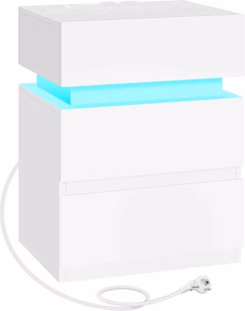 Kelvenix Modern White Bedside Table with Integrated Lighting – 1