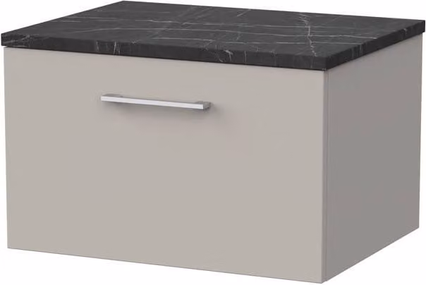 Balterley Pershall Wall Mounted 1 Drawer Bathroom Vanity with Black Pietra Stone Top, Pebble Grey, Width: 60 cm – 1