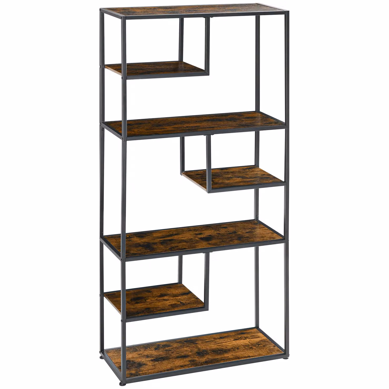 HOMCOM 7 Tier Industrial Ladder Bookshelf and Display Rack in Brown and Black – 1
