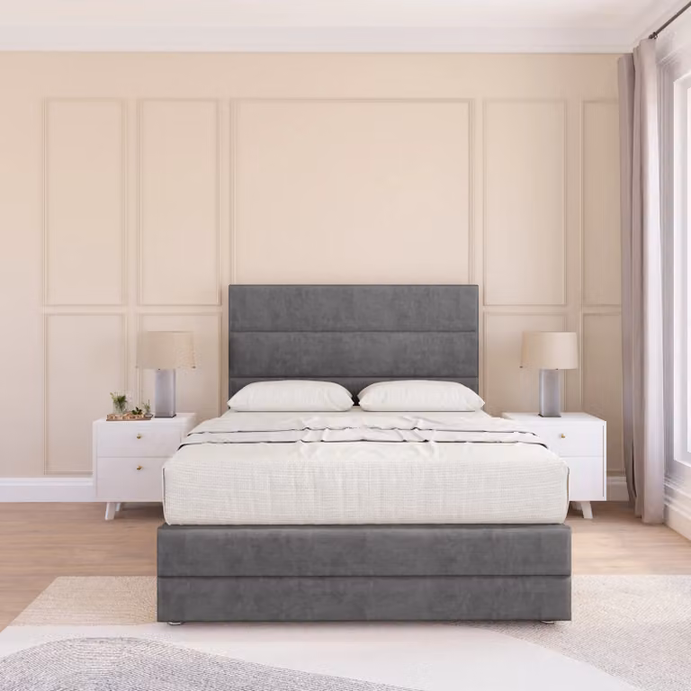 Sloomy Monaco Upholstered Bed Base with Headboard in Grey, W/D/H: 200 x 200 cm