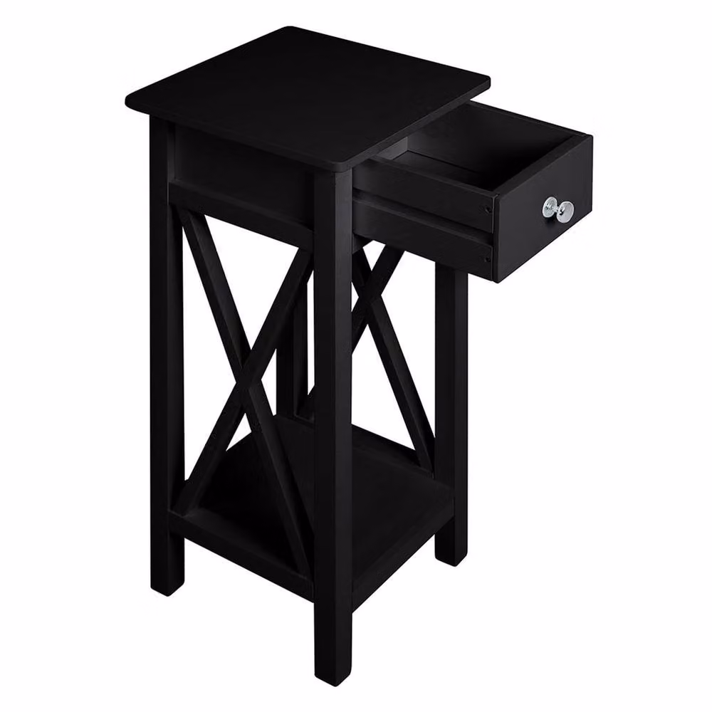 Garden Sanctuary Classic Wooden Slim Console Table with One Drawer in Black – 2