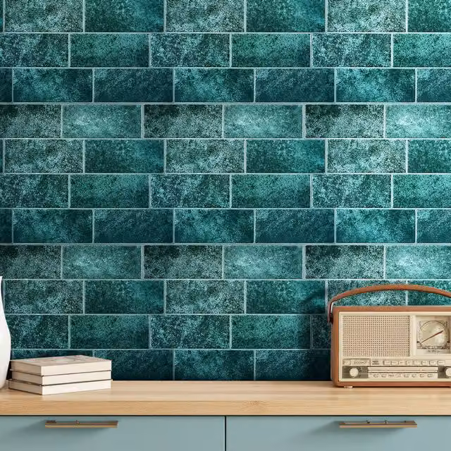 Livingandhome Set of 10 Self Adhesive 3D Tile Look Wallpaper Stickers, Green, W: 29.4 cm, D: 29.4 cm, H: 21.4 cm
