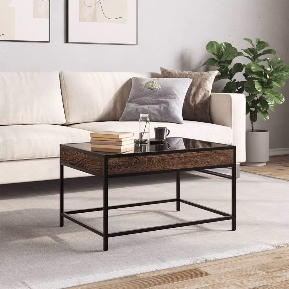 Berkfield Home Infinity LED Coffee Table in Brown Oak, W: 70 cm, D: 50 cm, H: 41 cm – 1
