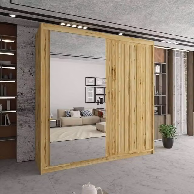 Sliding Wardrobes 4U Sleek Brown Mirror Sliding Wardrobe with Integrated LED Lighting W203cm x H217cm