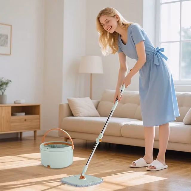 Costway Mop and Bucket Set with Wringer and 2 Microfibre Pads in Green – 1