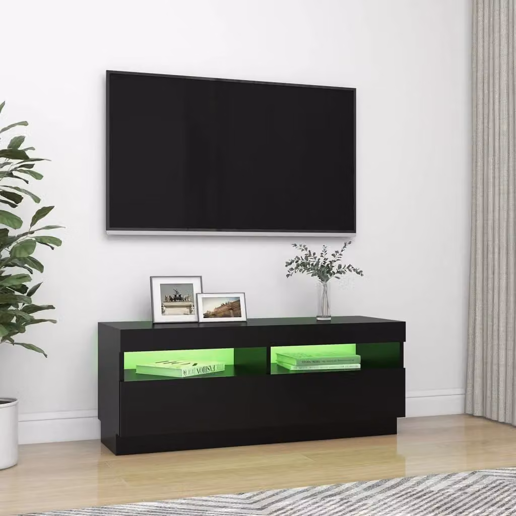 Berkfield Home Modern Black TV Cabinet with Integrated LED Lights W/D/H: 100 x 35 x 40 cm