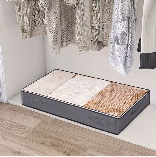 Living and Home Fabric Clothes and Quilt Storage Box with Handles, Dark Grey Under-Bed and Wardrobe Organiser – 1