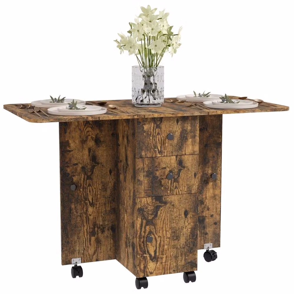 Wyld Haus Lasado Rustic Brown Drop Leaf Dining Table with Storage for 6 People – 2