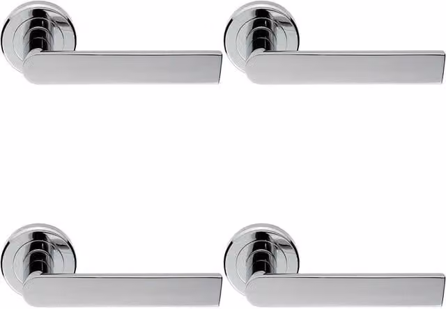 Loops 4 Pair Flat Rectangular Bar Handles on Round Rose with Concealed Fixings in Polished Chrome