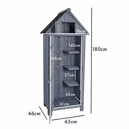 Airwave Bideford Wooden Garden Tool Cabinet Shed in Grey, W/D/H: 63 x 25 x 125 cm – 4