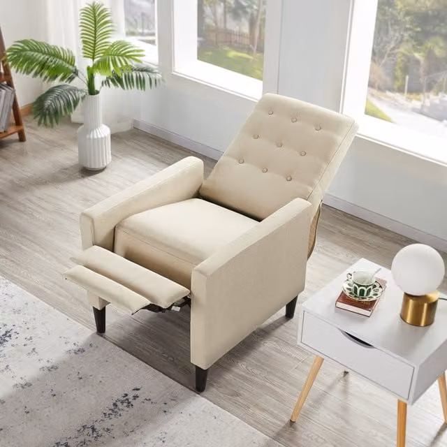 Yaheetech Mid-Century Modern Fabric Reclining Chair with Armrests in Beige