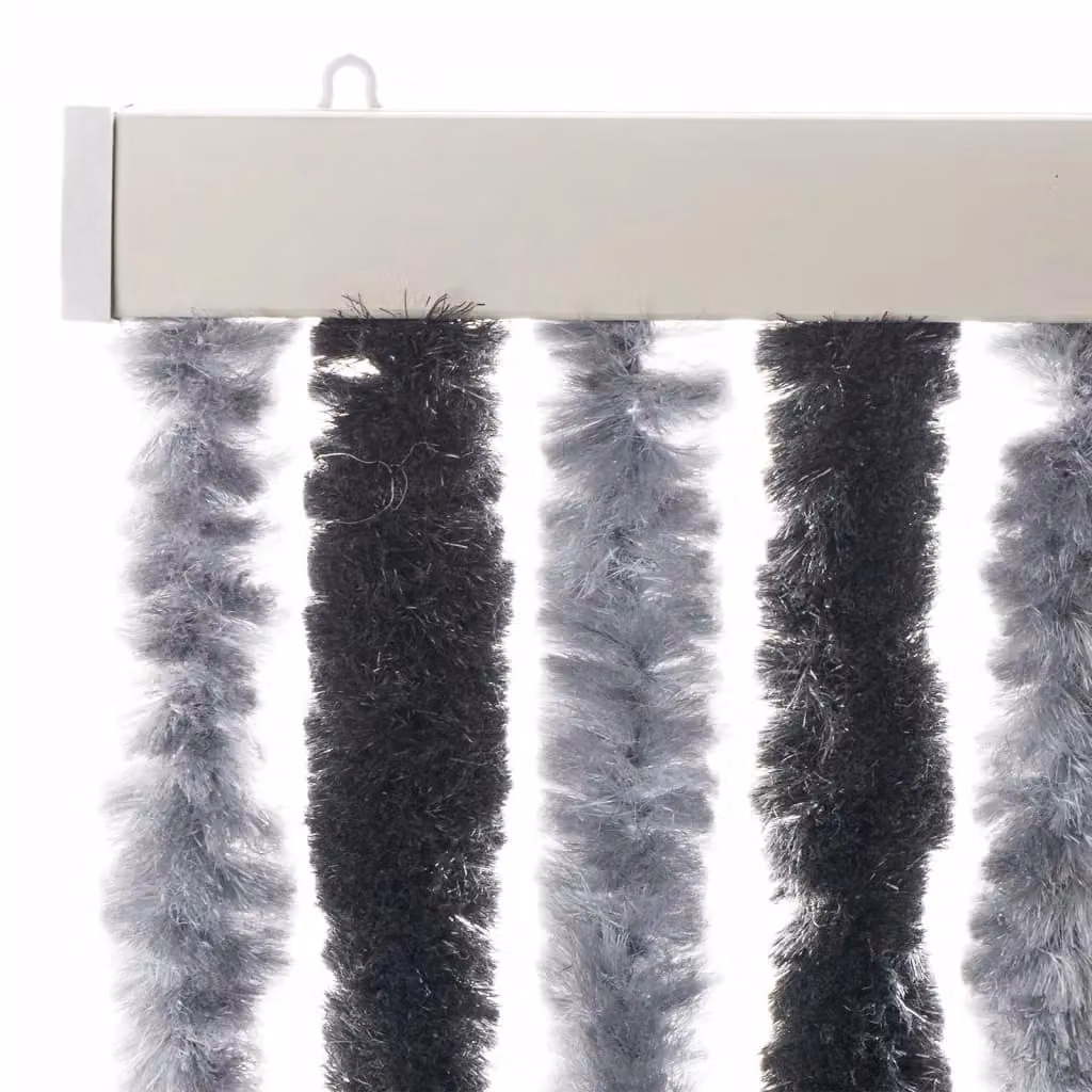 Berkfield Home Chenille Fly Curtain in Grey and Black, W: 56 cm, H: 200 cm – 2