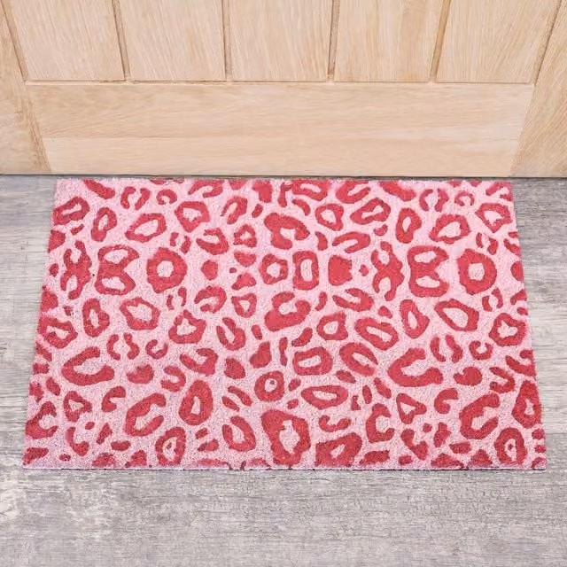 Melody Maison Pink Leopard Print Coir Door Mat in Dark Pink, Diameter: 100 cm – 1