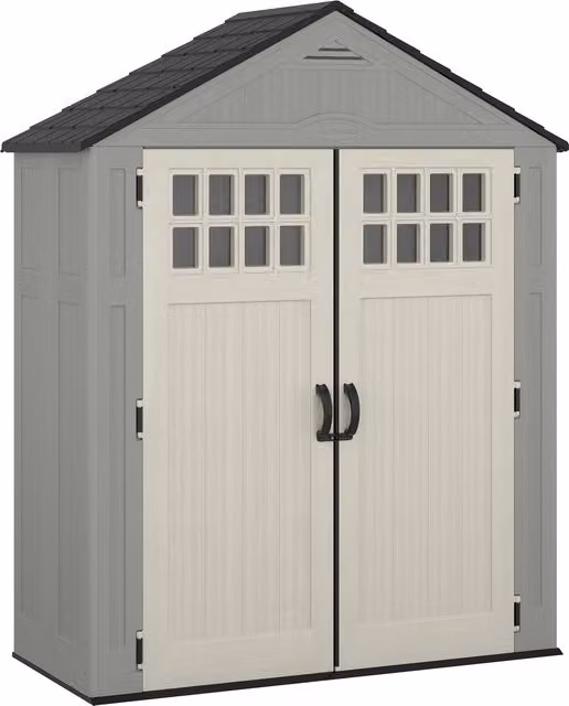 Suncast Everett Grey Plastic Gable Shed with Double Doors and Window