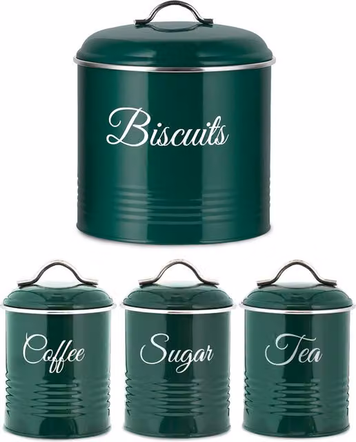 Innoteck Airtight Metal Canister and Biscuit Tin Set in Green