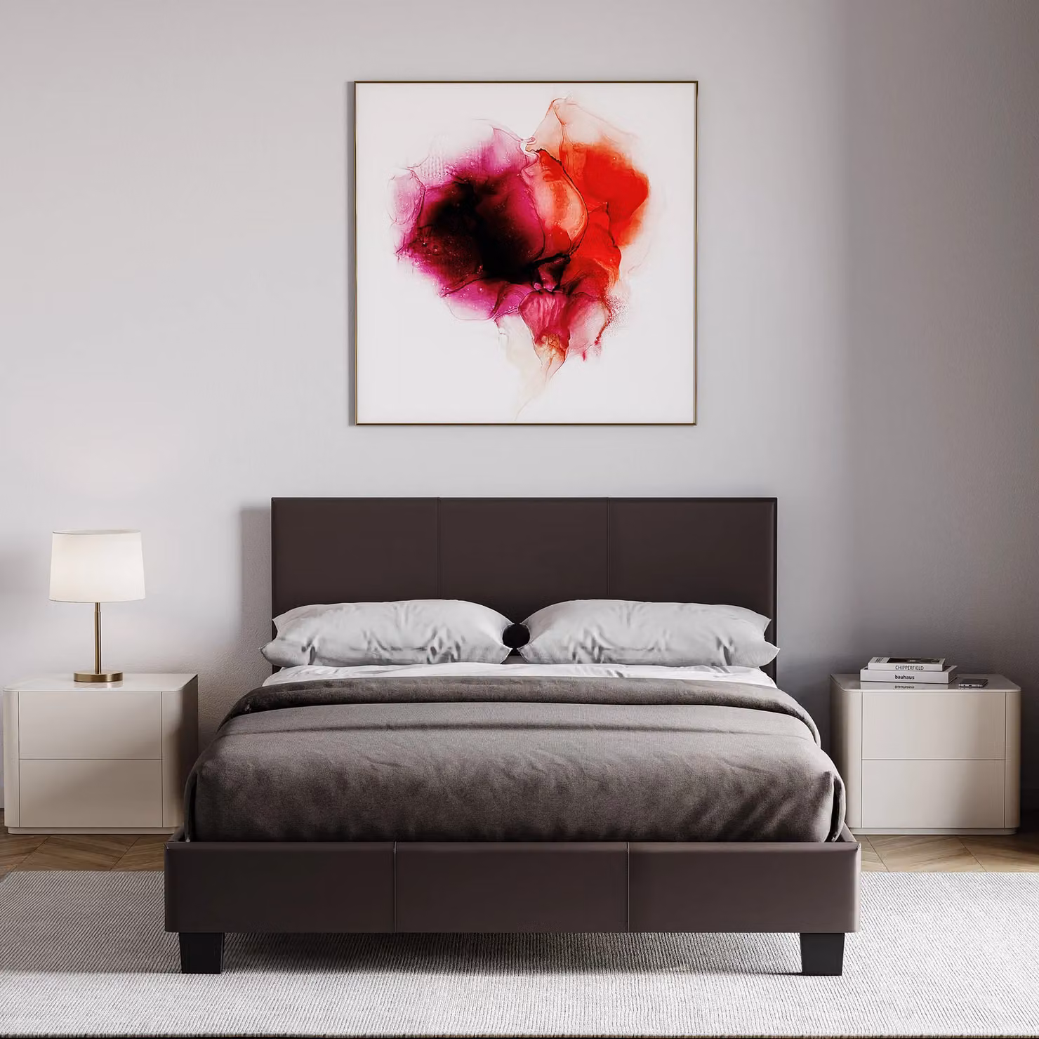 Vida Designs Lisbon Small Double Upholstered Faux Leather Bed Frame in Brown, W/D/H: 120 x 200 cm – 4
