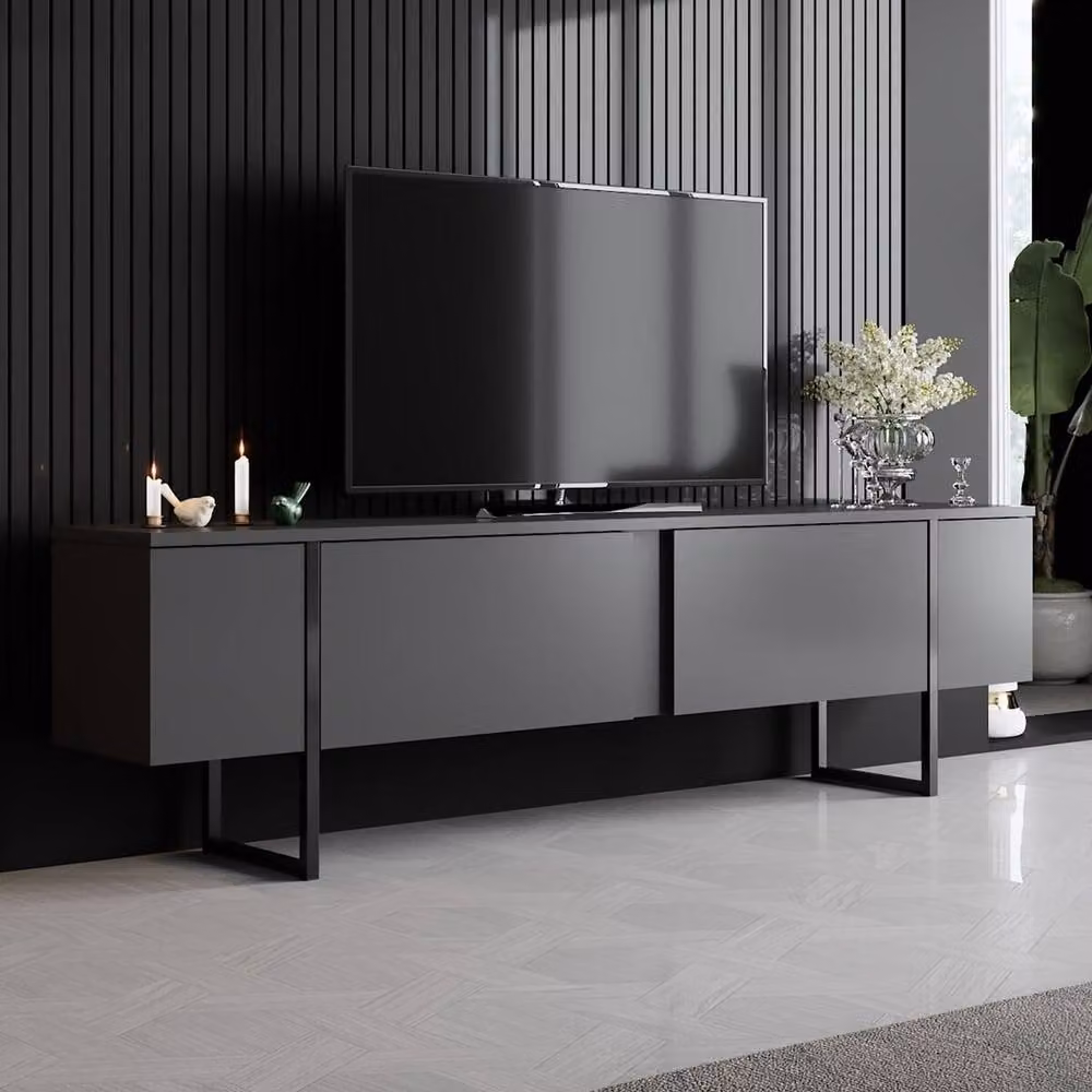 Calicosy Luxury Modern TV Stand with 2 Drop-Down Doors in Anthracite Grey, W/D/H: 180 x 50 x 30 cm – 2