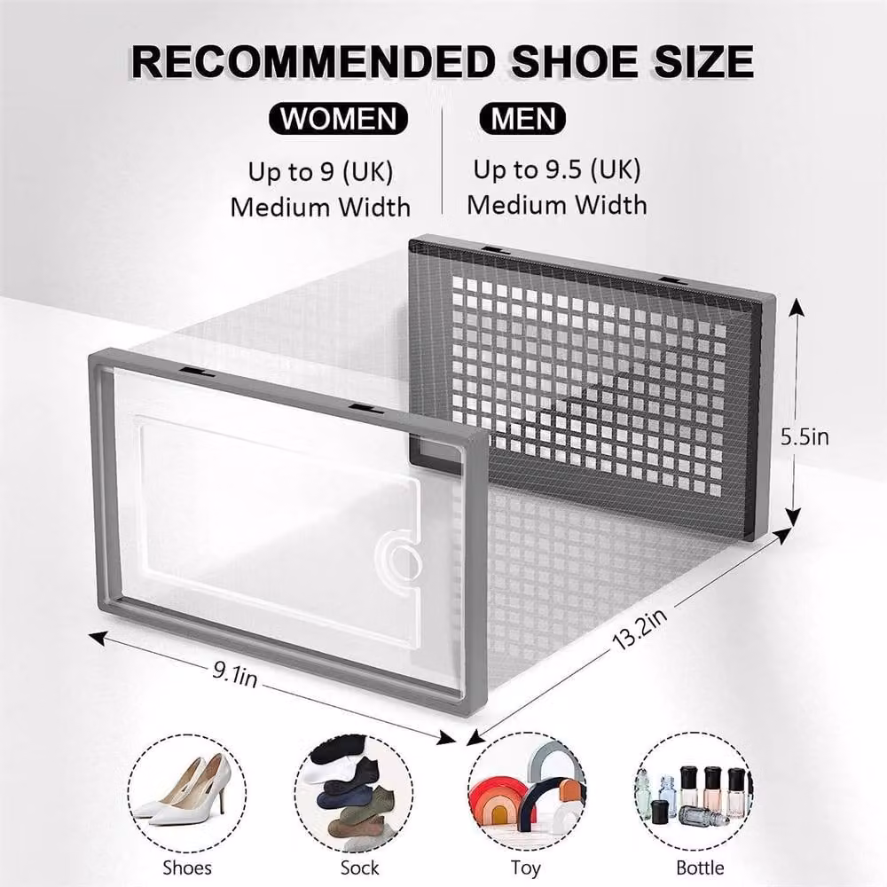 PAWNORA Stackable Clear and Grey Plastic Shoe Storage Box Rack, 12 Pack – 2