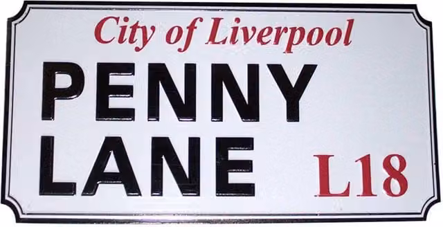Rock Off Penny Lane Liverpool Sign Embossed Metal Fridge Magnet in White