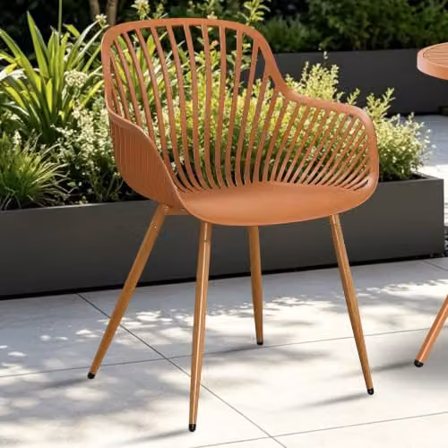 Core Products Sunray Outdoor Dining Armchairs, Set of 2 Weather-Resistant Bistro Chairs with Wooden Legs – 2