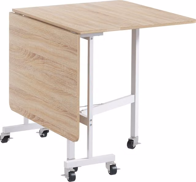 HOMCOM Brown Drop Leaf Dining Table with Metal Frame for 4-6 People