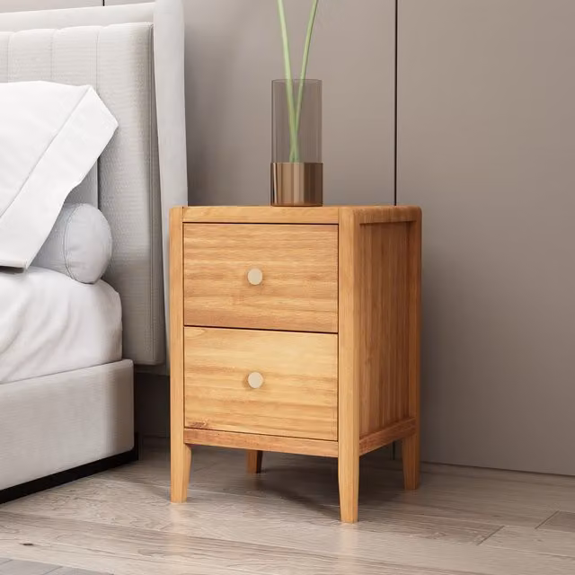 Cabinet Bits Vito 2 Drawer Bedside Table in Brown with Waxed Wood and Metal Finish