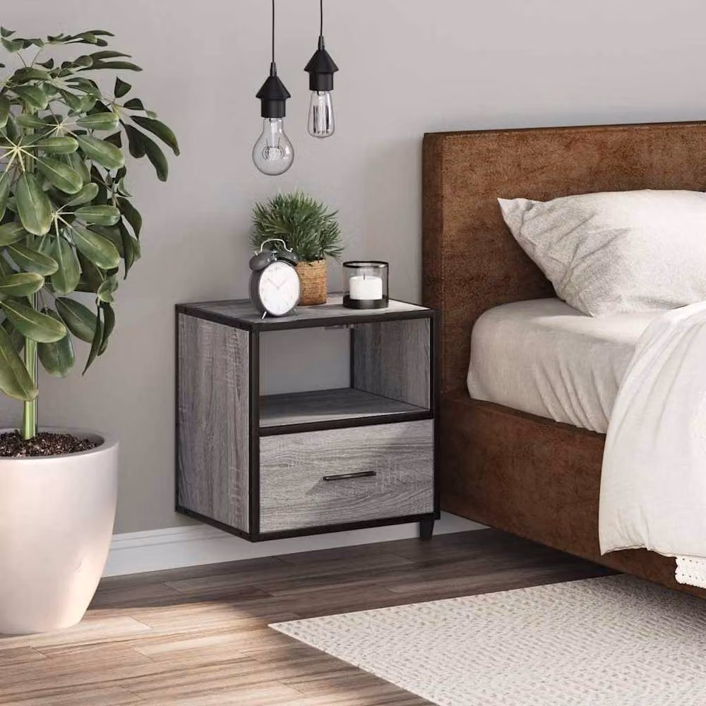 Berkfield Home Wall-mounted Bedside Cabinet in Grey Sonoma, W: 40 cm, D: 31 cm, H: 39.5 cm – 3
