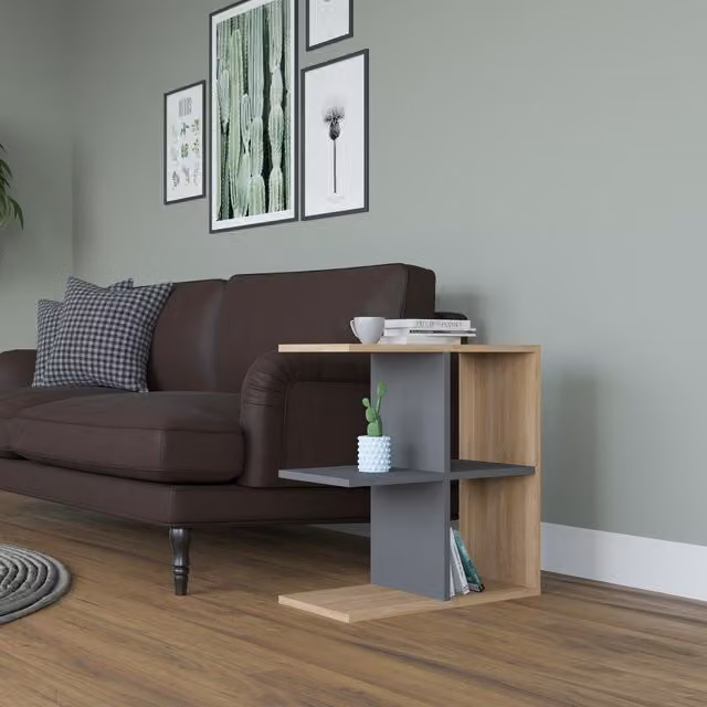 Decorotika Hamlet Modern Square Side Table in Oak and Anthracite