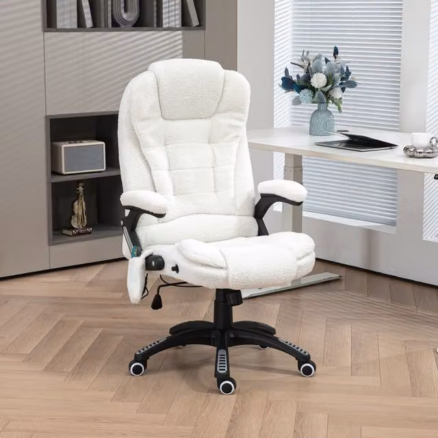 Vinsetto Executive Reclining Chair with Heating Massage Points in White Fabric