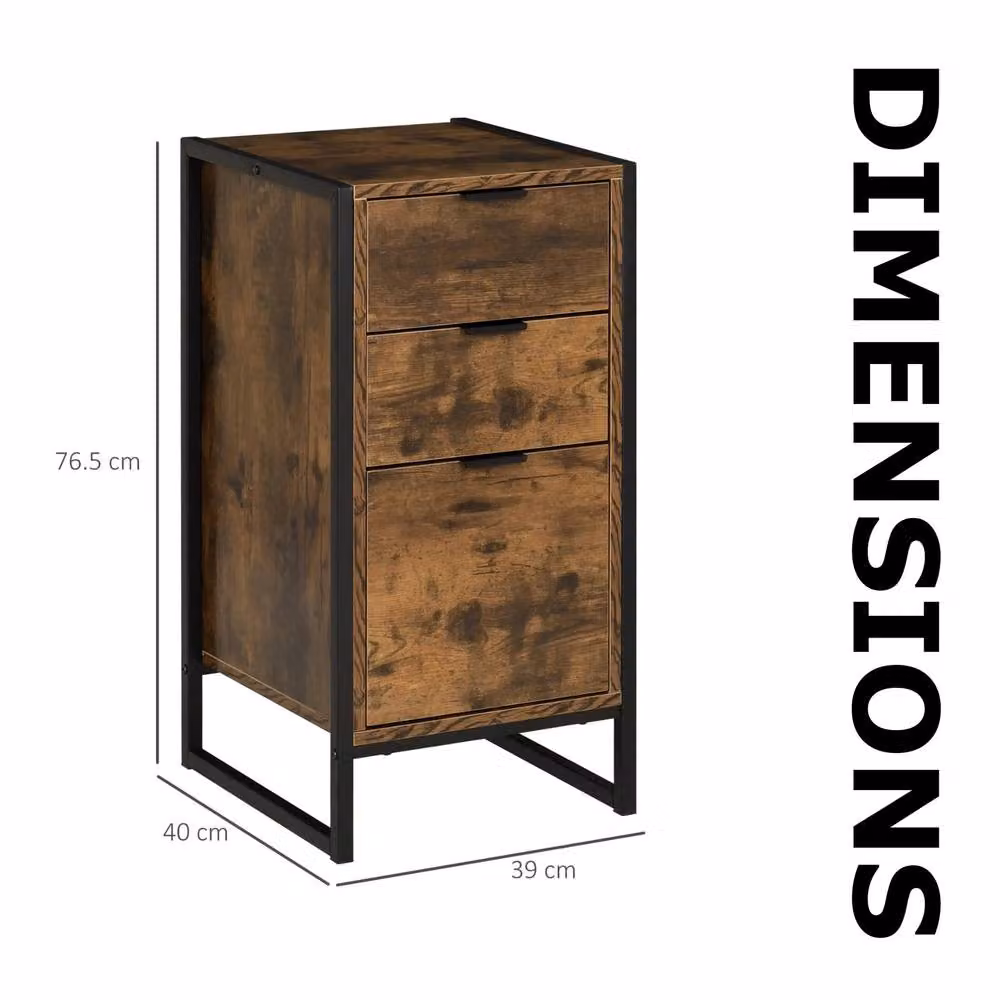 Pirlo Plush Industrial 3 Drawer Chest of Drawers Storage Unit in Brown, W: 76.5 cm, D: 40 cm, H: 39 cm – 6