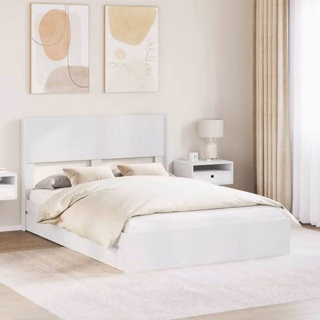 Berkfield Home Modern Bed Frame with Headboard and Side Compartment Storage, White, W/D/H: 160 x 200 cm