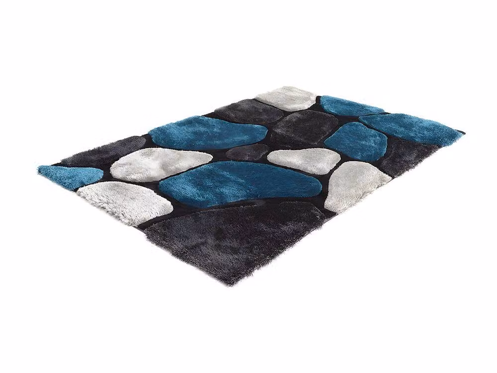 Vente-unique PIETRA Turquoise and Grey Shaggy Rug, W: 140 cm, L: 200 cm – 3