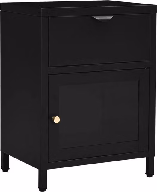 Berkfield Home Modern Black Nightstand in Metal and Glass, W: 40 cm, D: 30 cm, H: 54.5 cm – 1