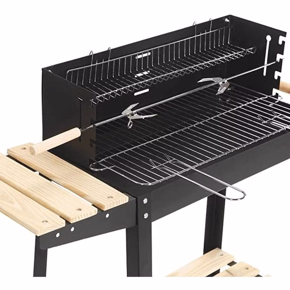 NESTLUNE Black Charcoal BBQ Grill with Stainless Steel and Wood Cart, W: 100 cm, D: 15 cm, H: 15 cm – 3
