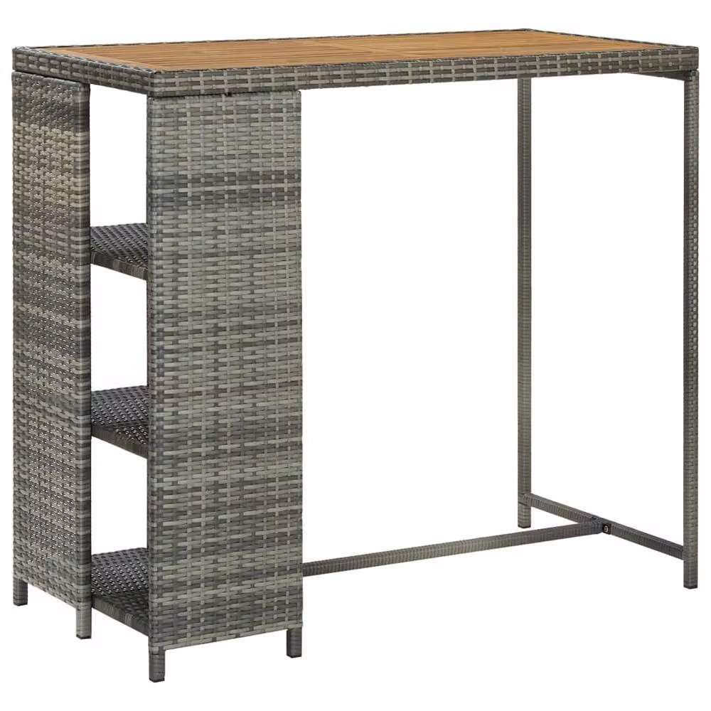 Berkfield Home Durable Grey Poly Rattan Bar Table with Storage Rack and Acacia Wood Top, W/D/H: 120 x 60 x 110 cm – 1