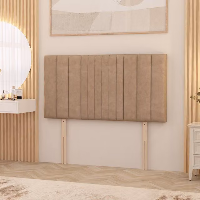 Somnior Beds Ltd Arizona Modern Upholstered Velvet Bed Frame in Beige and Brown, W/D/H: 140 x 200 x 81.28 cm