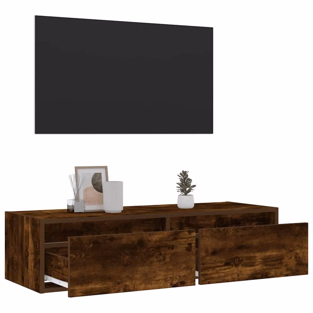 Berkfield Home Modern TV Cabinet with LED Lights in Smoked Oak Brown, W/D/H: 100 x 35.5 x 25 cm – 4