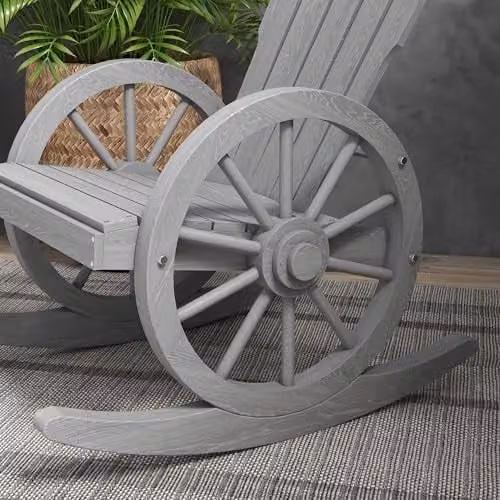 Outsunny Grey Wooden Adirondack Rocking Chair for Garden and Outdoor Lounging – 7