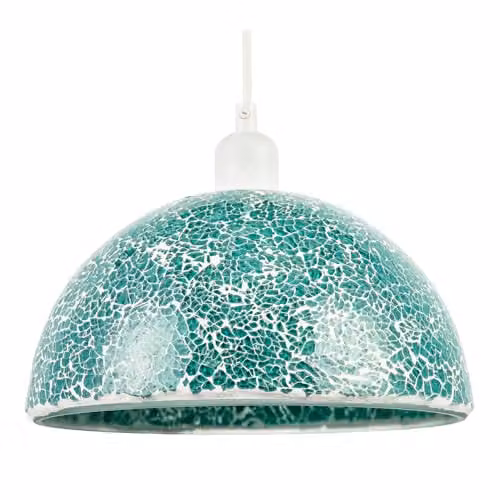 Happy Homewares Blue Mosaic Handmade Dome Pendant Ceiling Light Shade, W/D/H: 25 x 25 x 13 cm – 1