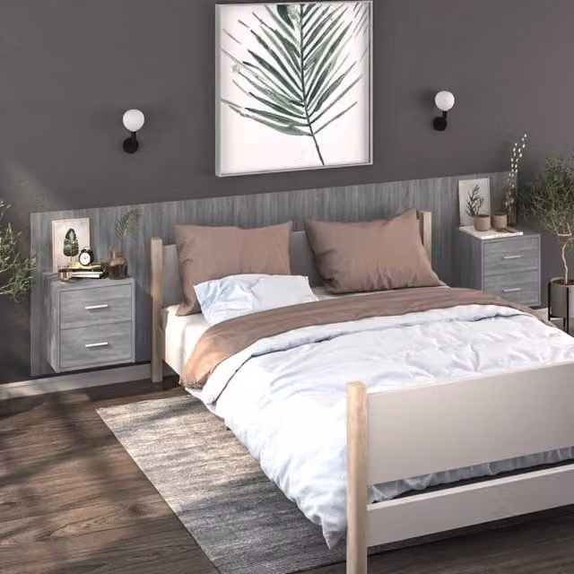 Berkfield Home Wall-mounted Bedside Cabinets, 2 Piece Set in Grey Sonoma