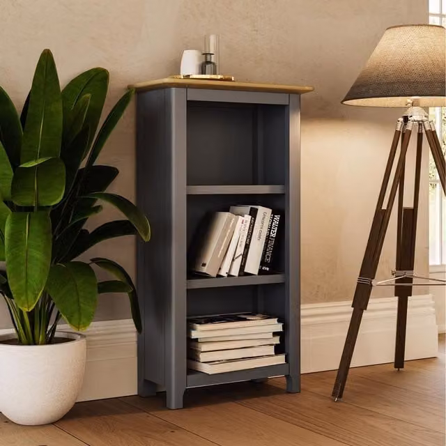 FWStyle 3 Tier Painted Bookcase with Natural Oak Top in Blue