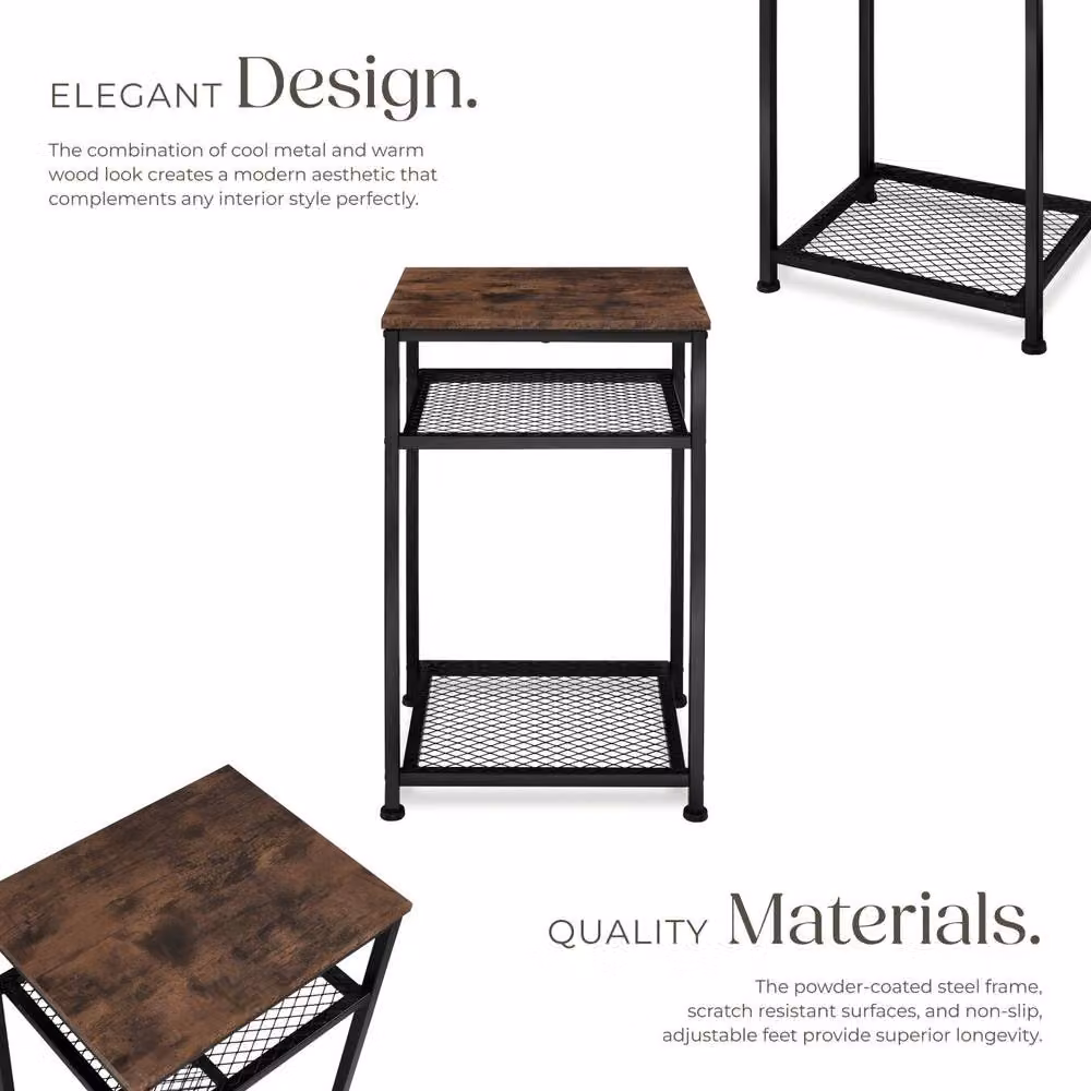 tectake 3-Tier Industrial Side Table with Wood-Look MDF Top and Metal Frame in Brown and Black, W/D/H: 45.5 x 36 x 75.5 cm – 7