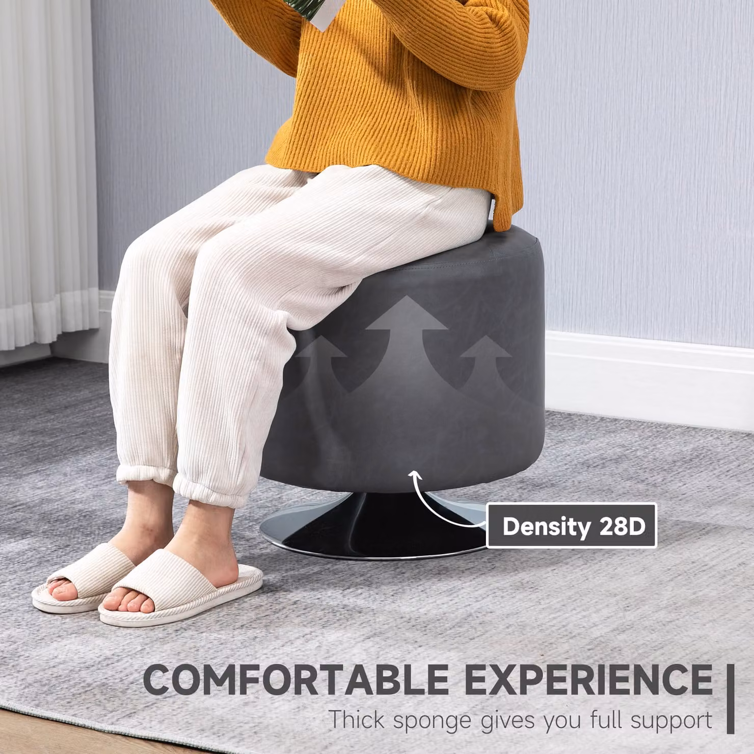 HOMCOM 360 Swivel Round Ottoman Foot Stool with Thick Padding and Steel Base in Grey – 6