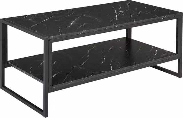 HOMCOM Modern Square Two-Tier Coffee Table in Black with Glossy Abstract Finish, W/D/H: 100 x 100 x 45 cm – 1