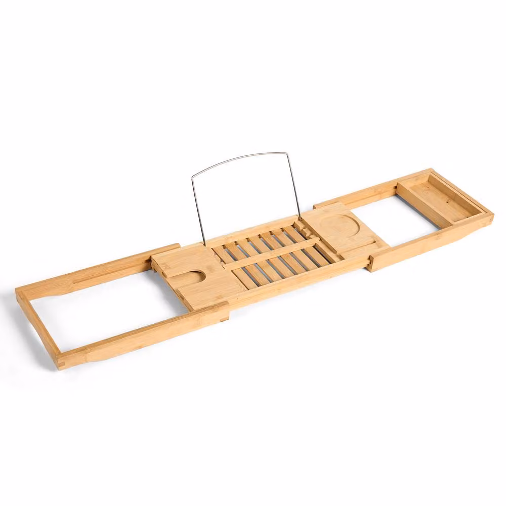 OHS Adjustable Bamboo Bath Tray with Metal Accents in Brown and Beige – 2