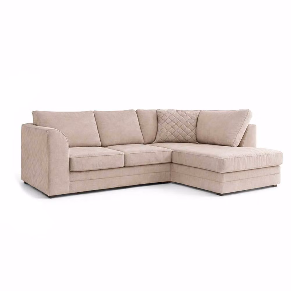 Furnishings For Less UK Quilted Chenille Fabric 3 to 4 Seater L Shaped Corner Sofa, Right Hand Facing, Beige – 2